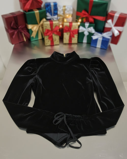 "KC" 'Nasty Gal' Velvet Puff Sleeve Crop Top: Size 2