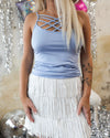 Spring Blue Triple Criss Cross Strap Cami Tank Top - The Lace Cactus