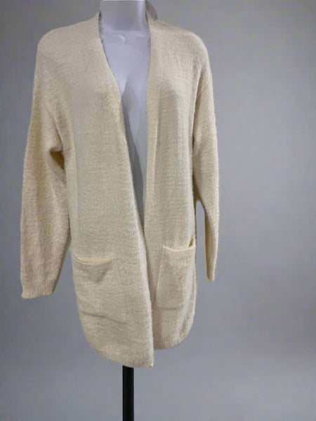 "KC" Oatmeal Cardigan with Leather Trim: X-small