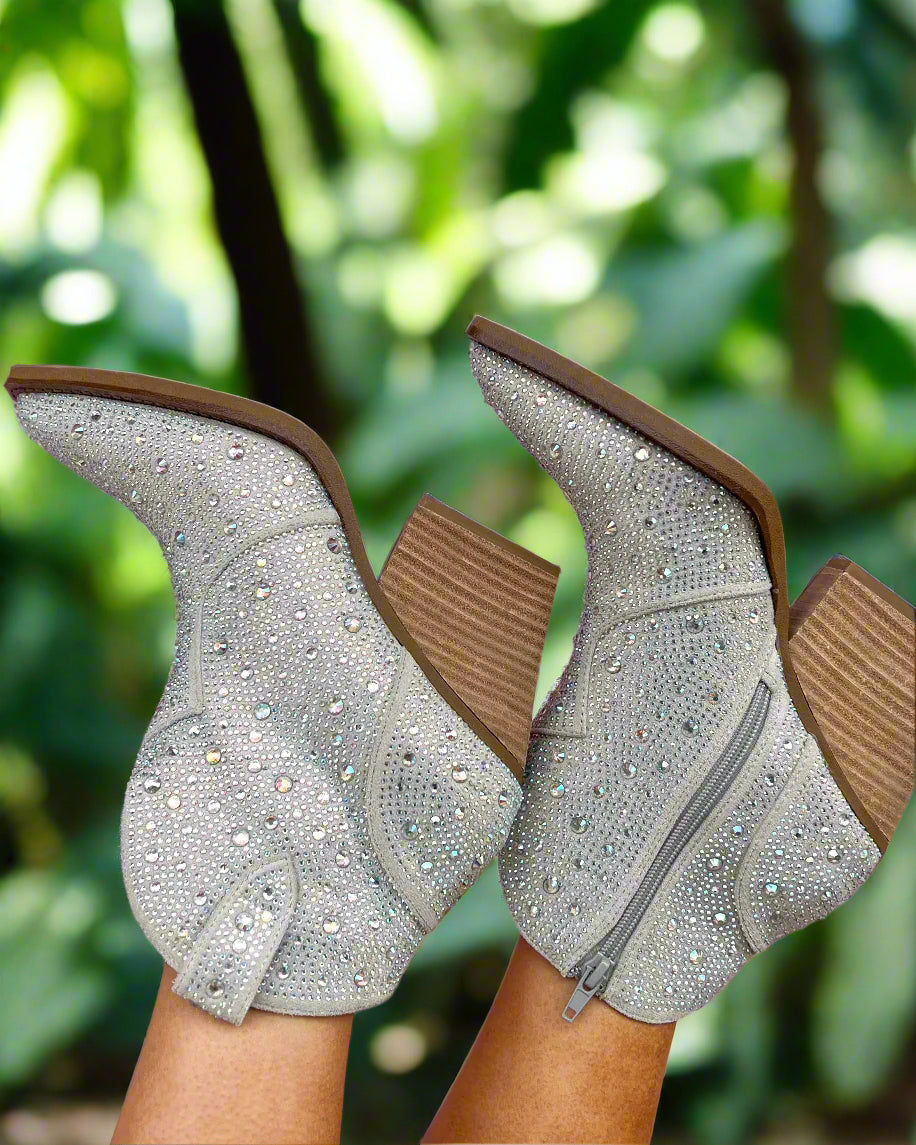 Austin Silver Rhinestone Booties - The Lace Cactus