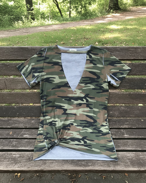 "KC" Green Camo Keyhole Top: Small