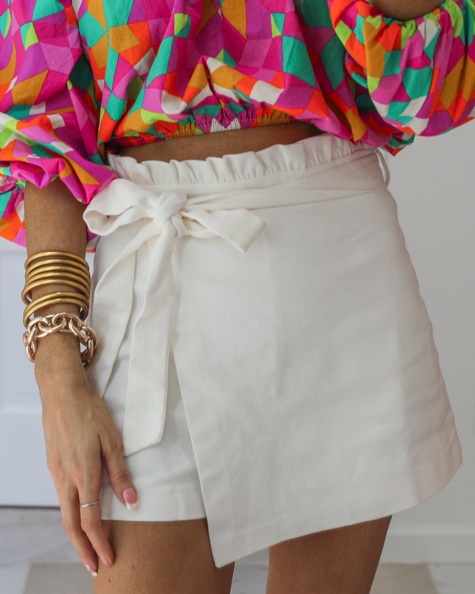 Demi White Twill Denim Skort
