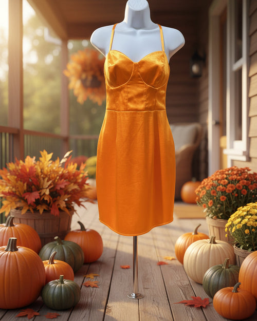 "KC" Orange Dress With Back Lace Up Detail: Small