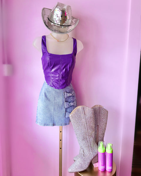 Coco Purple Vegan Leather Corset Top