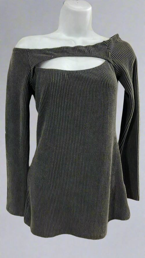 "KC" Ornella Black Ribbed Off Shoulder Top: Small