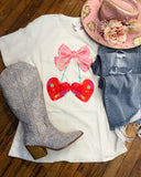 Cream Cherry Pink Bow Graphic Tee