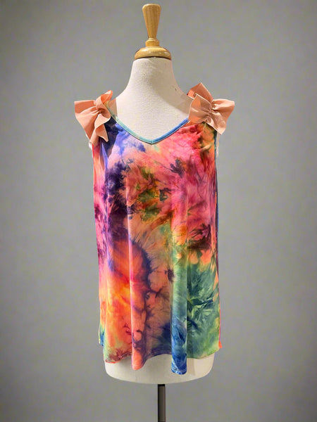 "KC" Coral, Purple and Pink Print Tank Top: Small