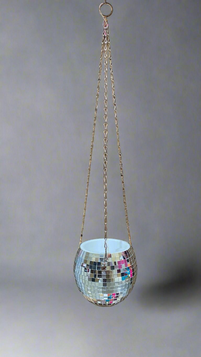 Small Silver Disco Hanging Planter