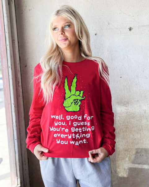 Grinch Peace Sign “Well, Good For You” Sweater - The Lace Cactus