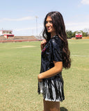 Black & Red Sequins “Game Day” Fringe Top - The Lace Cactus