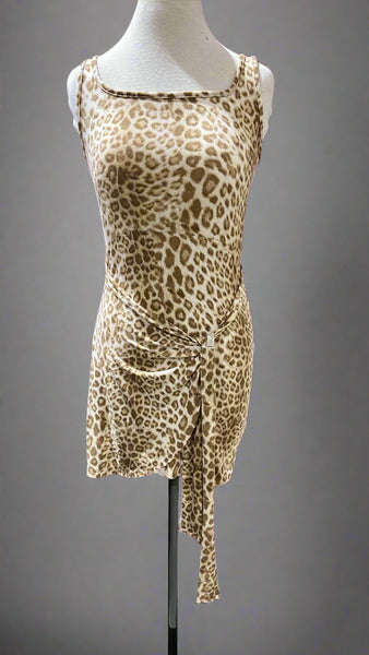 "KC" Beige Leopard Tank Dress With Wrap Front Detail: Small