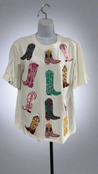 "KC" Embroidered Boots Tee: Small