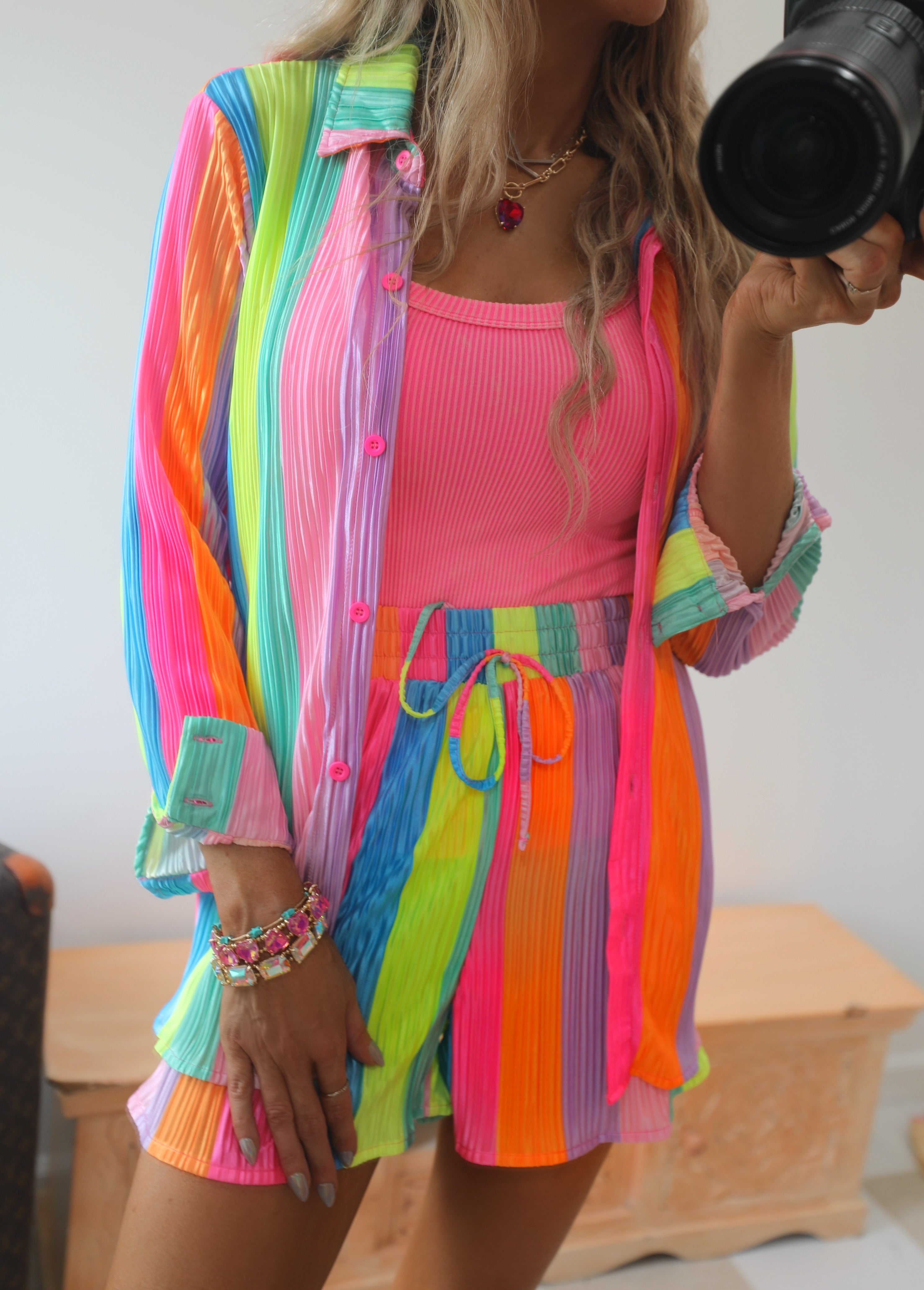 Neon Summer Pleated Short Set