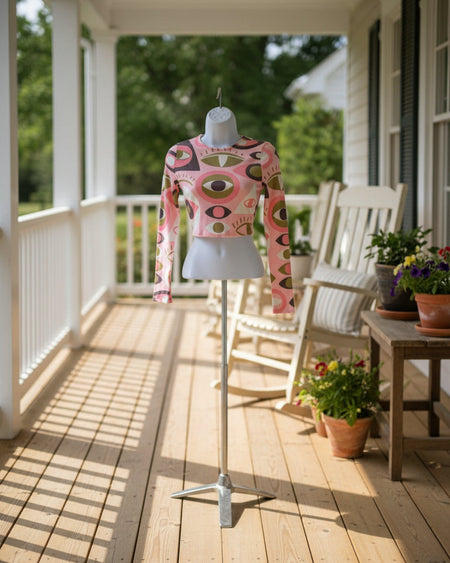 "KC" Hot Pink V-Neck Copper Sequin Pocket Top: Small