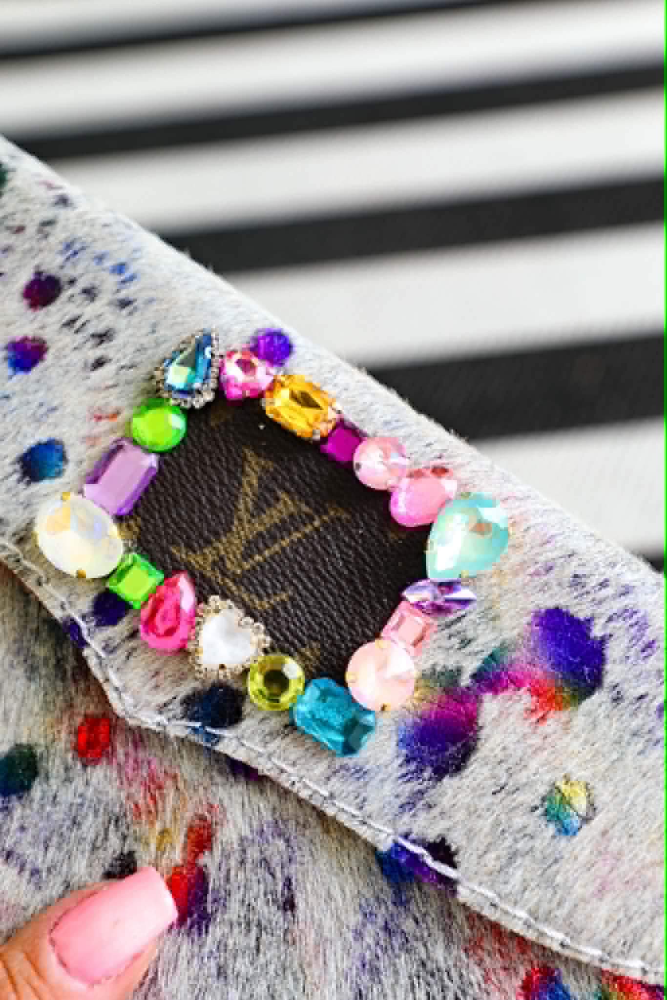 Rainbow + Cowhide Custom "LV" Clutch