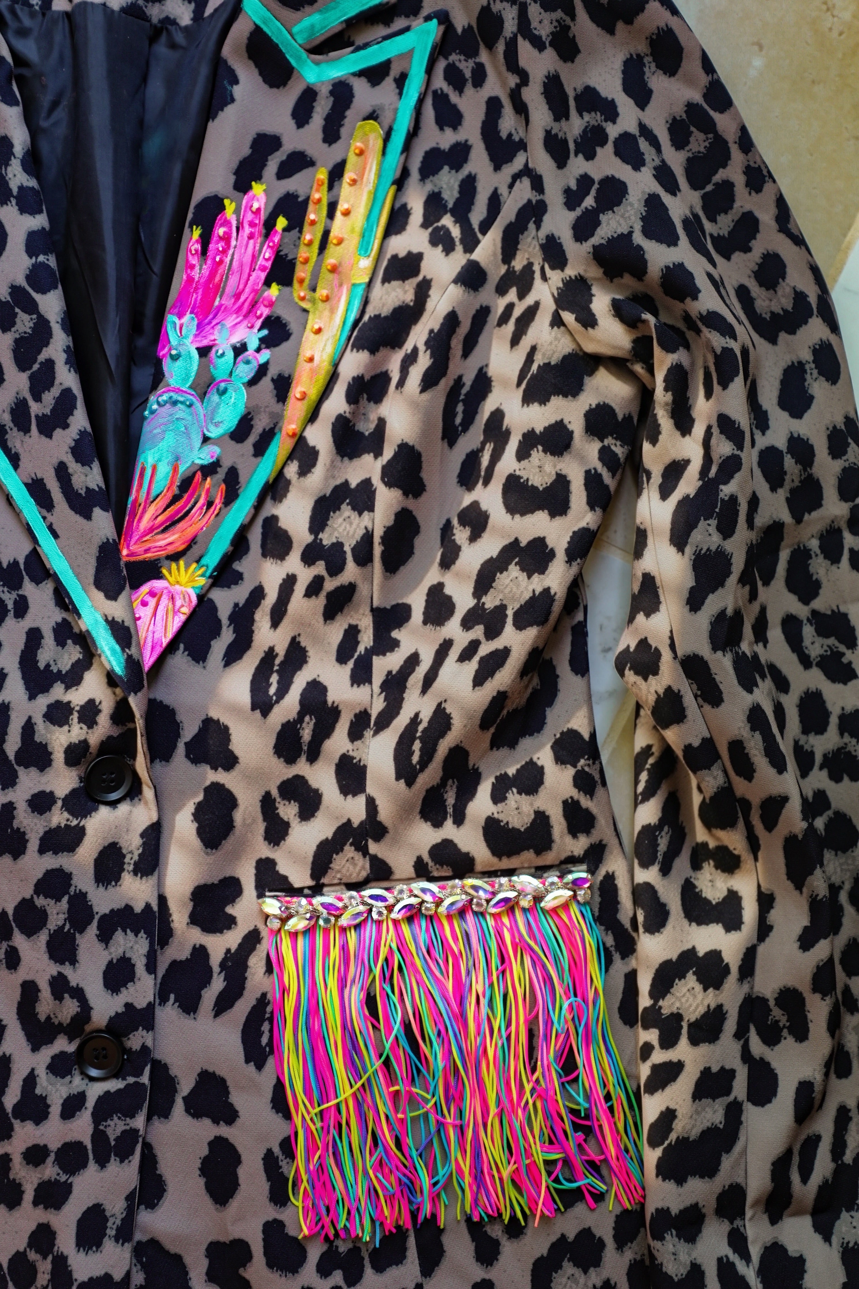 HANDPAINTED LEOPARD NEON CACTUS BLAZER
