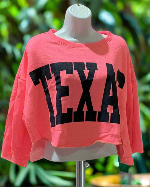 Neon Pink & Navy "TEXAS" Crop Sweatshirt