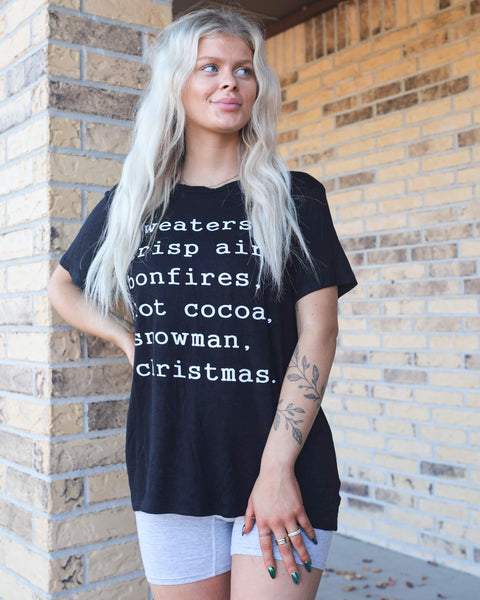 Black "Sweaters, Crisp Air and Bonfires" Graphic Tee - The Lace Cactus