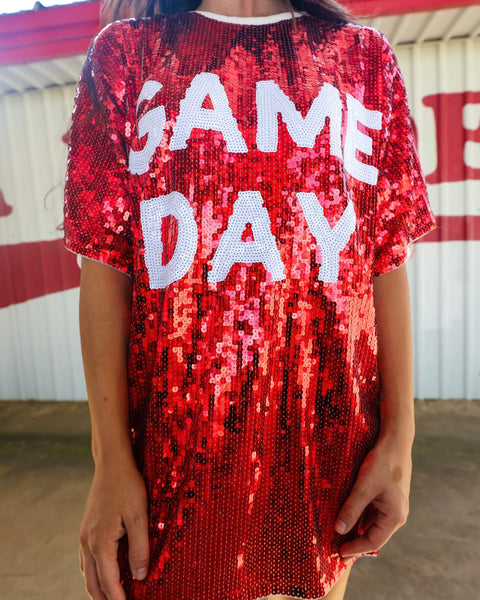 Red Sequin “GAME DAY” Tee - The Lace Cactus