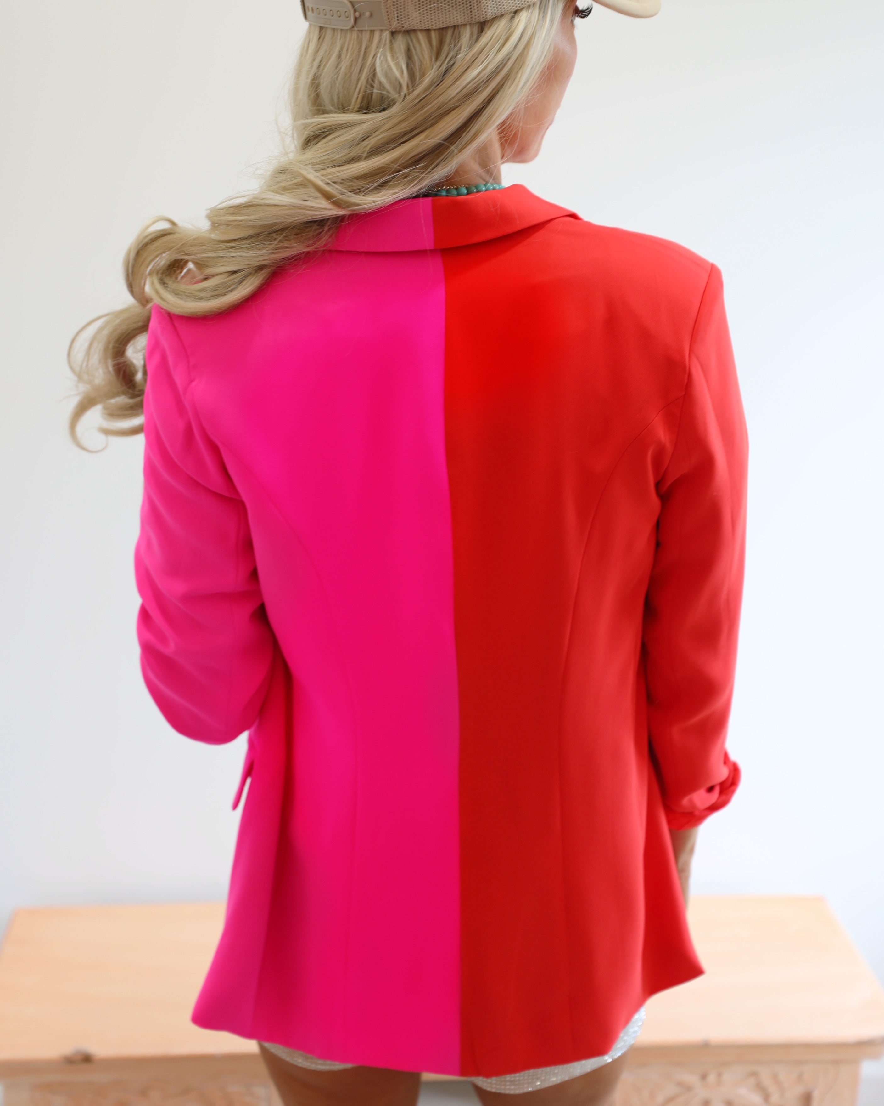 Ultra Hot Pink & Red Colorblock Blazer
