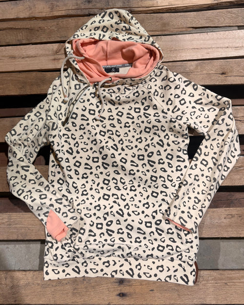 “KC "Peach & Leopard Shoulders Zip Hoodie: Small