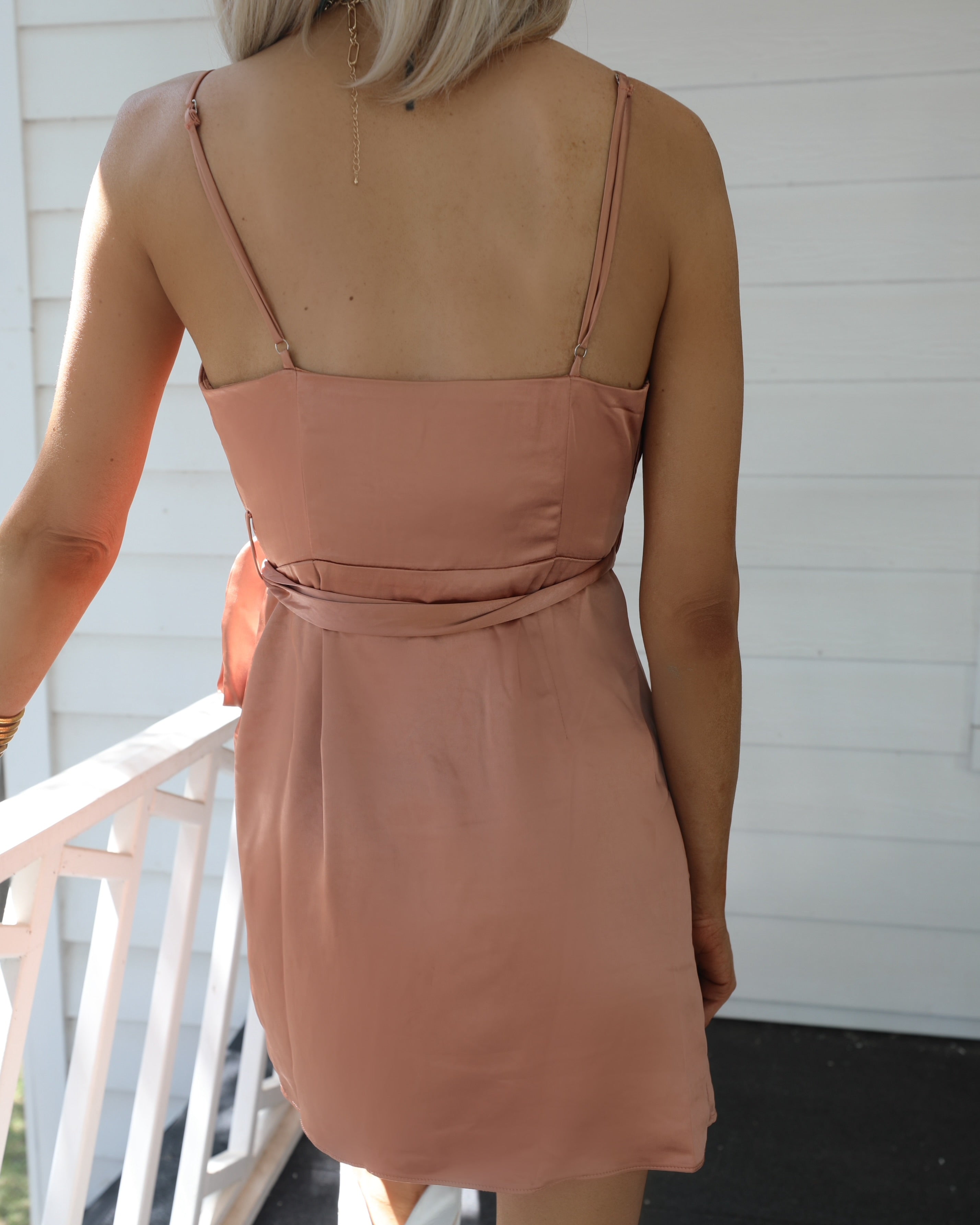 Caden Bronze Wrap Mini Dress