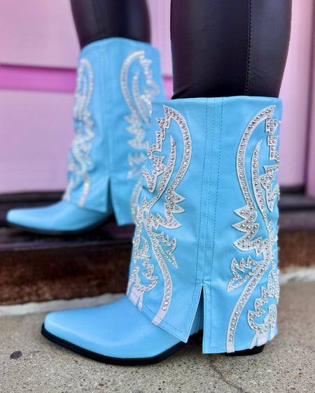 Maritza Sky Blue Rhinestone Strap Heels