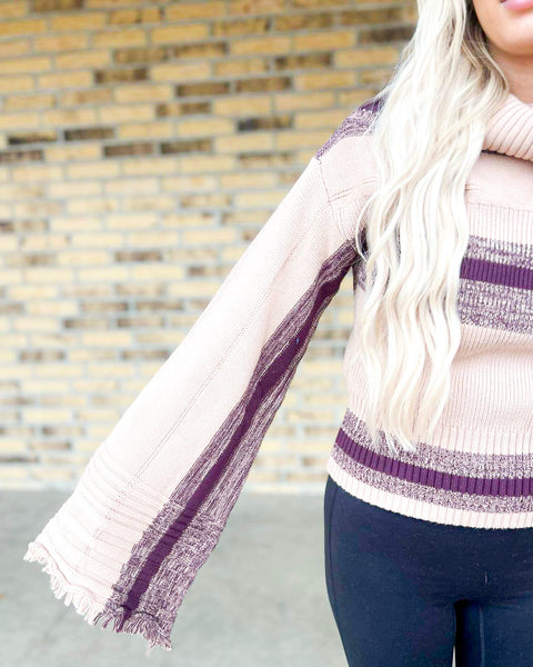 Plum & Taupe Turtle Neck Sweater - The Lace Cactus