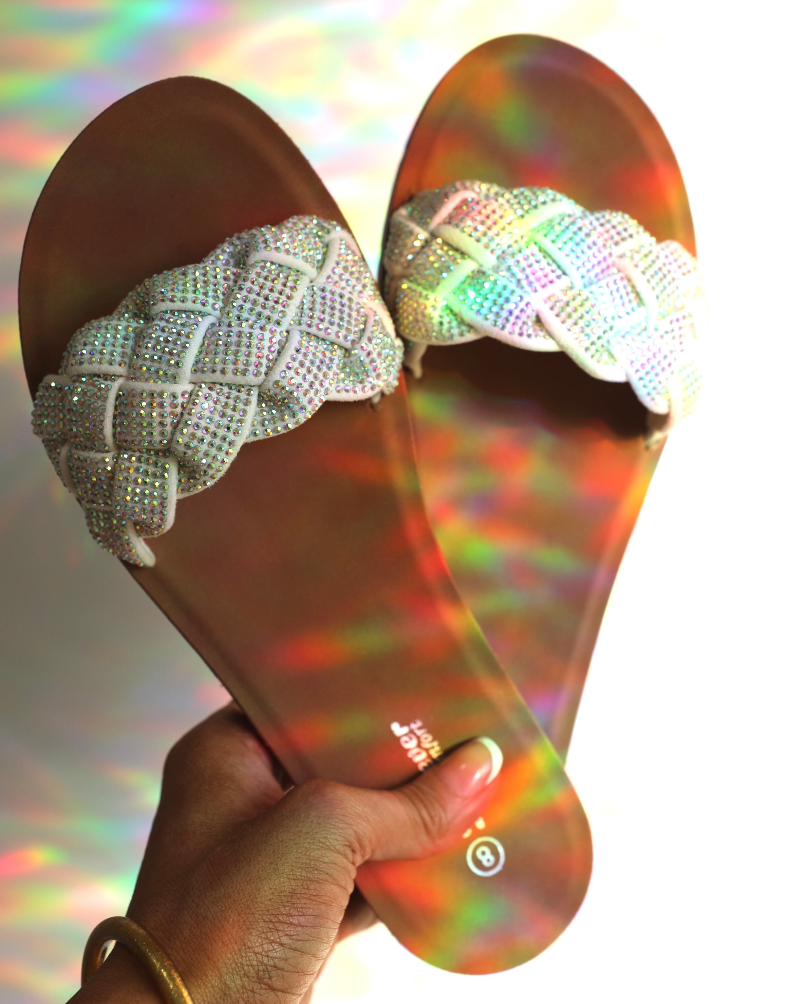 Reform White Rhinestone Sandals