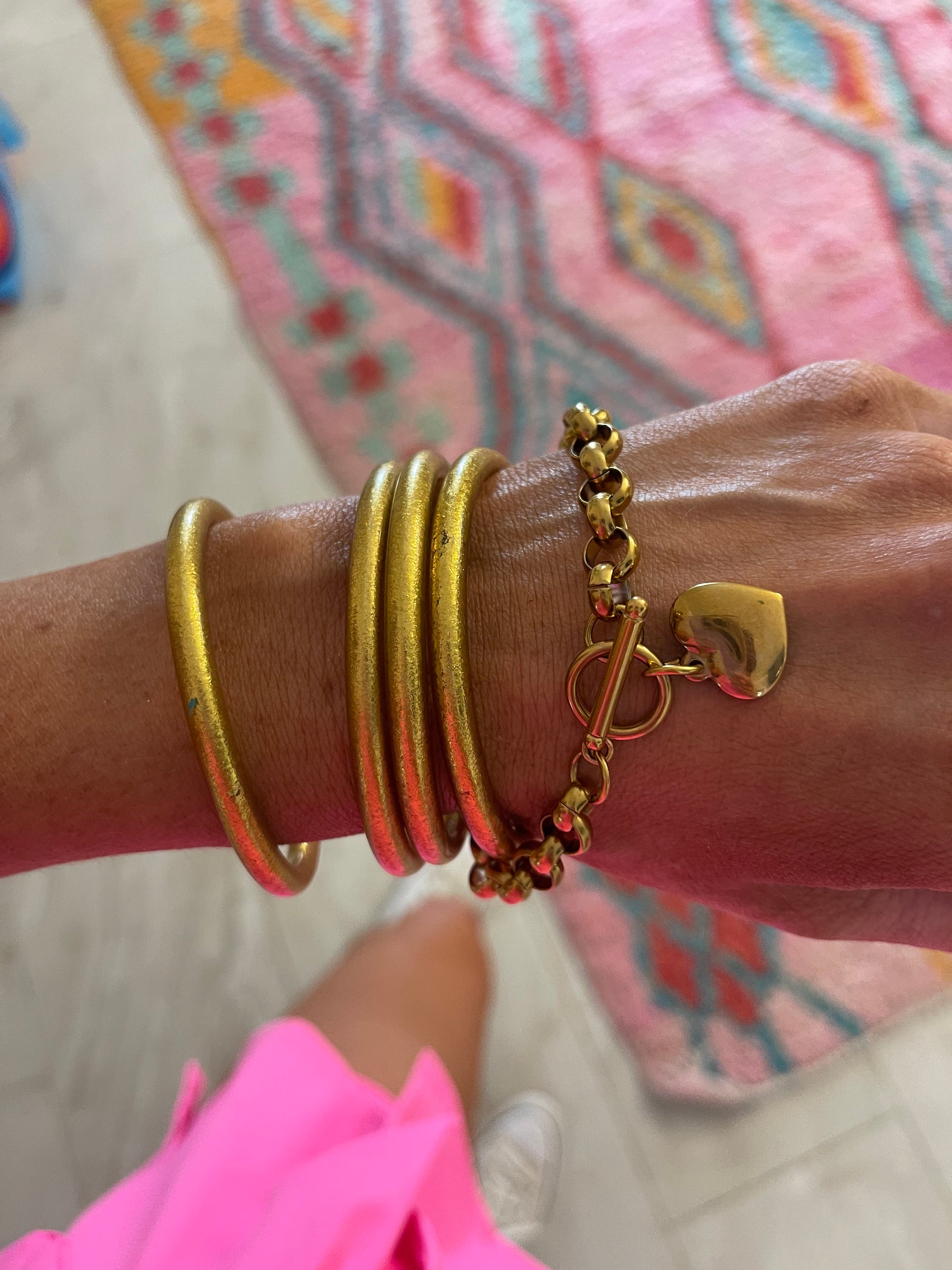 Gold Plated Link Heart Charm Bracelet
