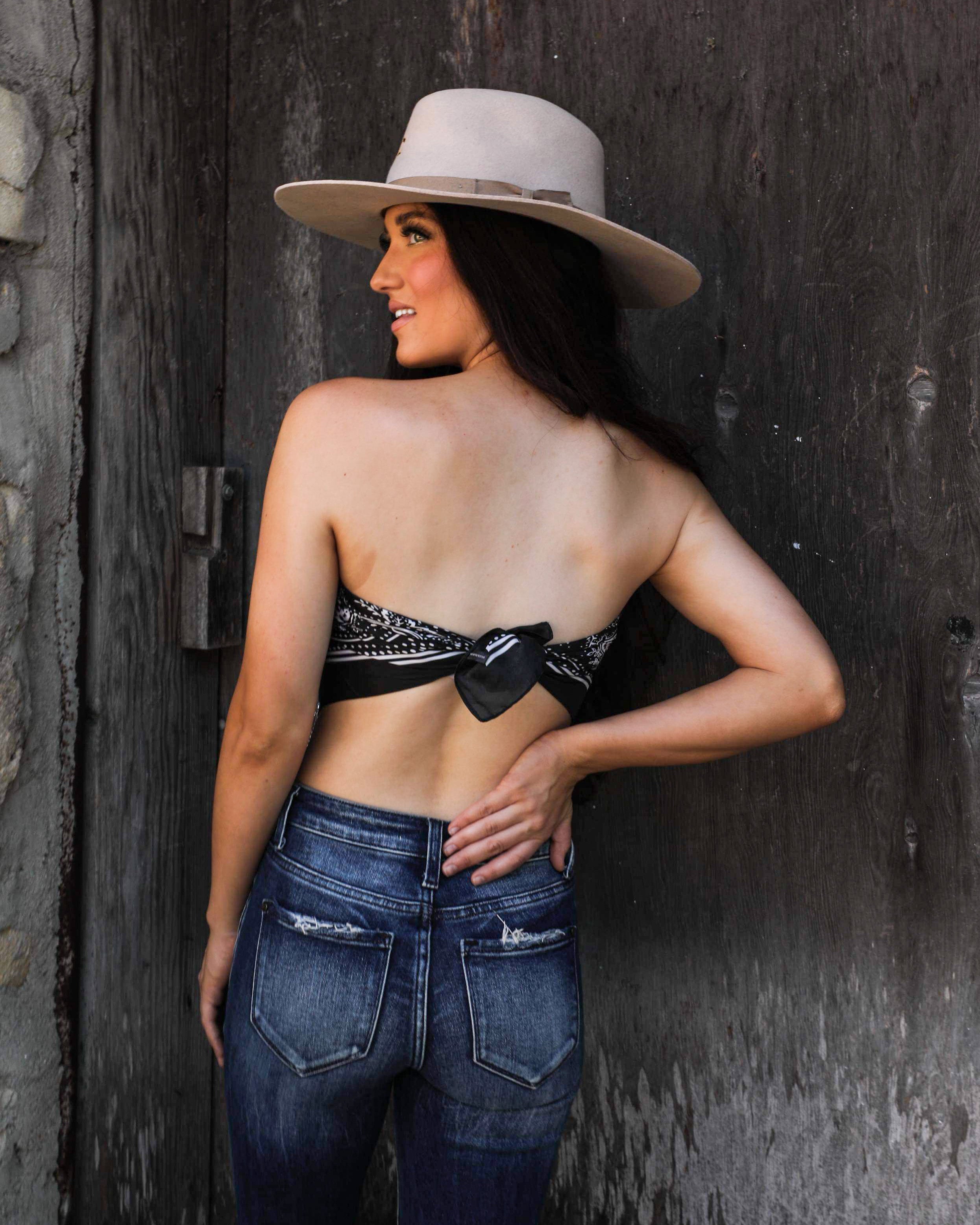 Paisley Black Bandana Top with Rhinestone Fringe - The Lace Cactus