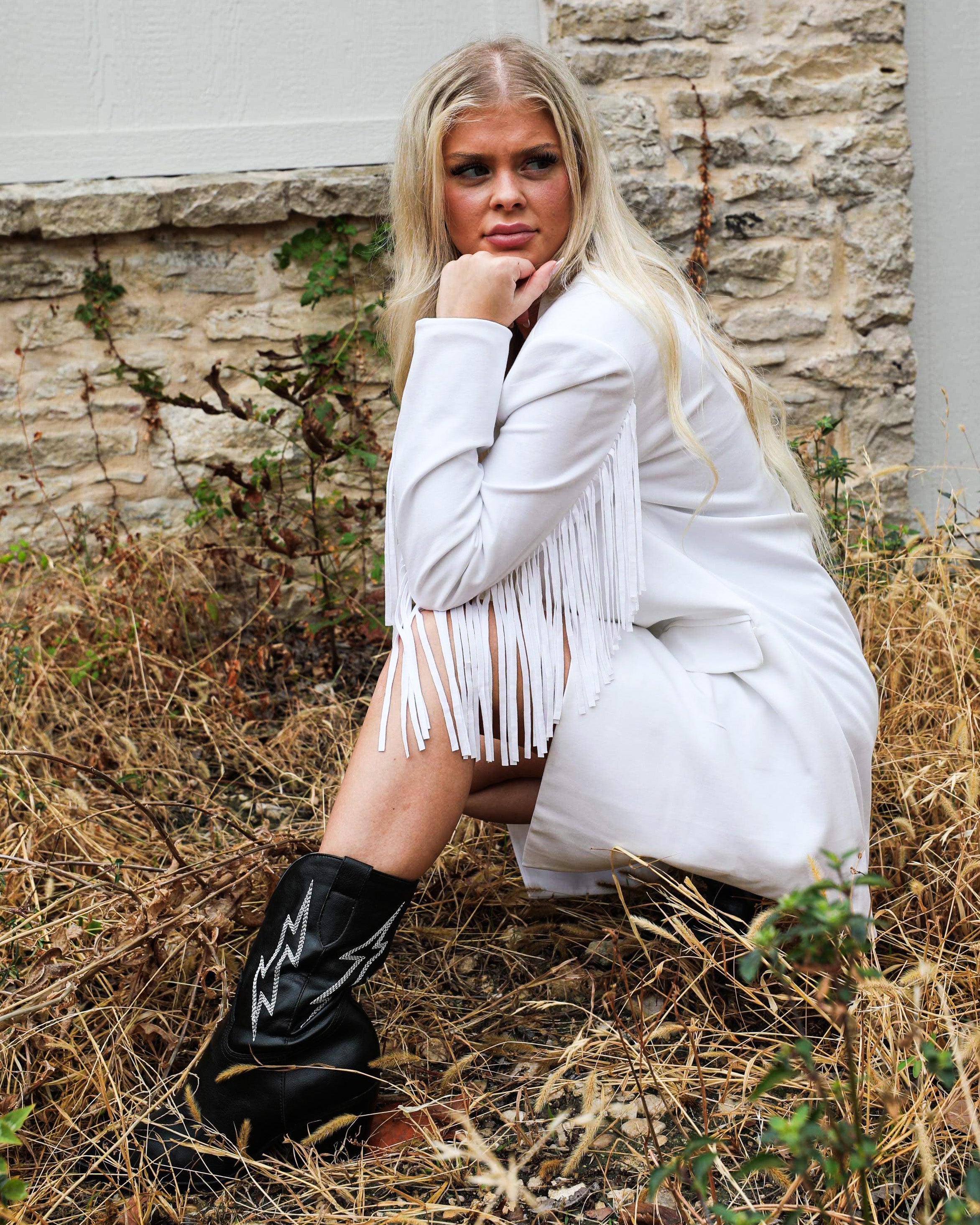 Clara White Fringe Tunic Blazer - The Lace Cactus