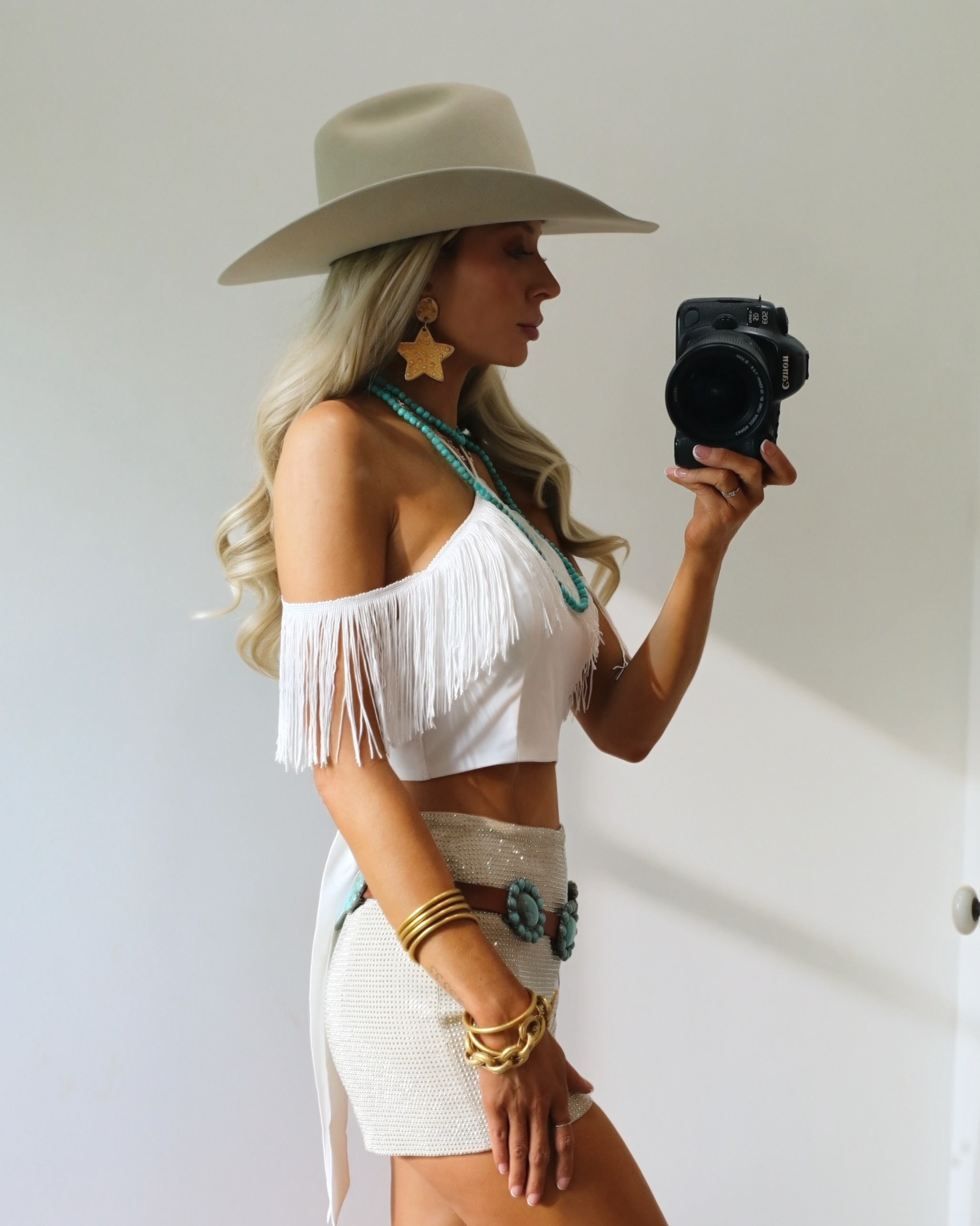 Chrishell White Halter Crop Top