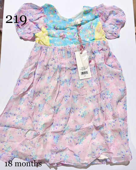 "KC" Yellow Floral Ruched Smocked Dress: Small