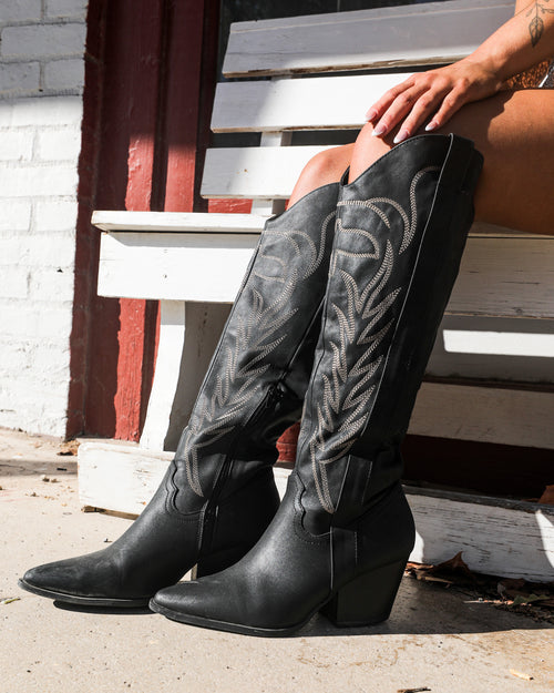 Vada Black Western Tall Boots - The Lace Cactus