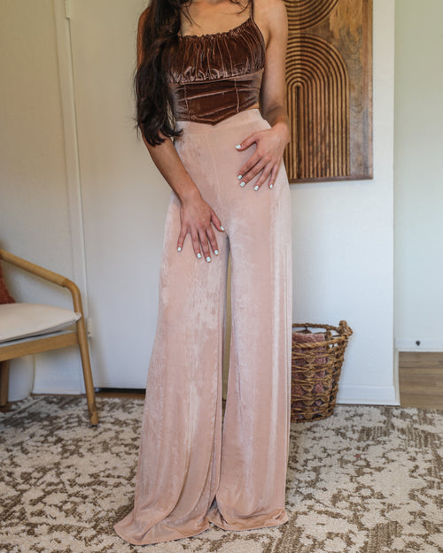 Taupe Slinky Palazzo Pants - The Lace Cactus