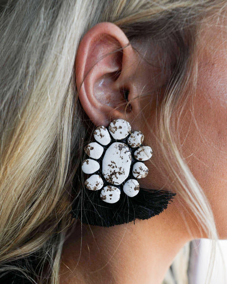 Black & Leopard Tassel Earrings