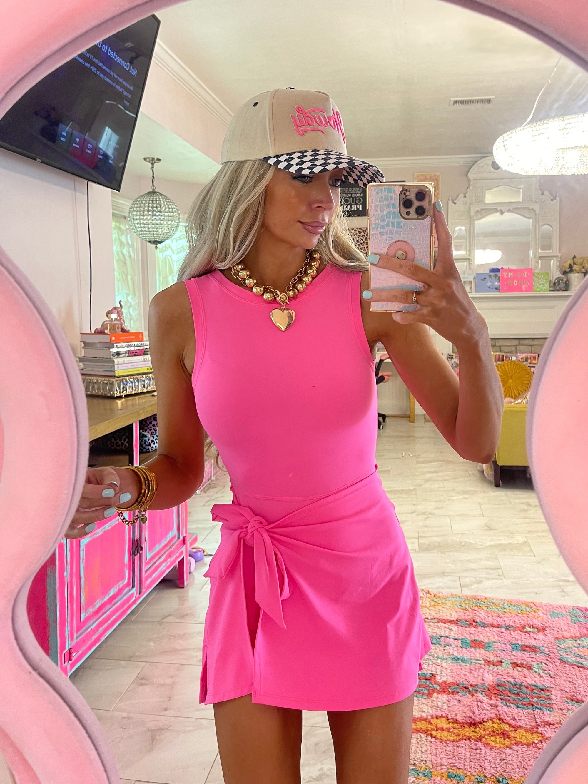 Baddie Pink Wrap Skort Dress