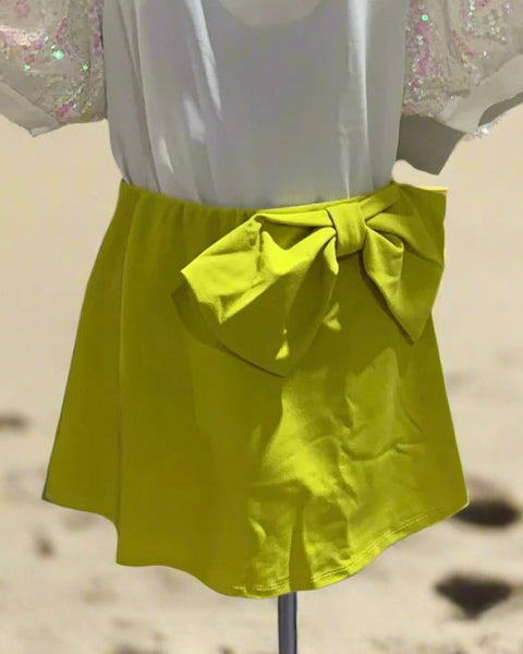 Bow Bliss Coquette Skorts-Chartreuse