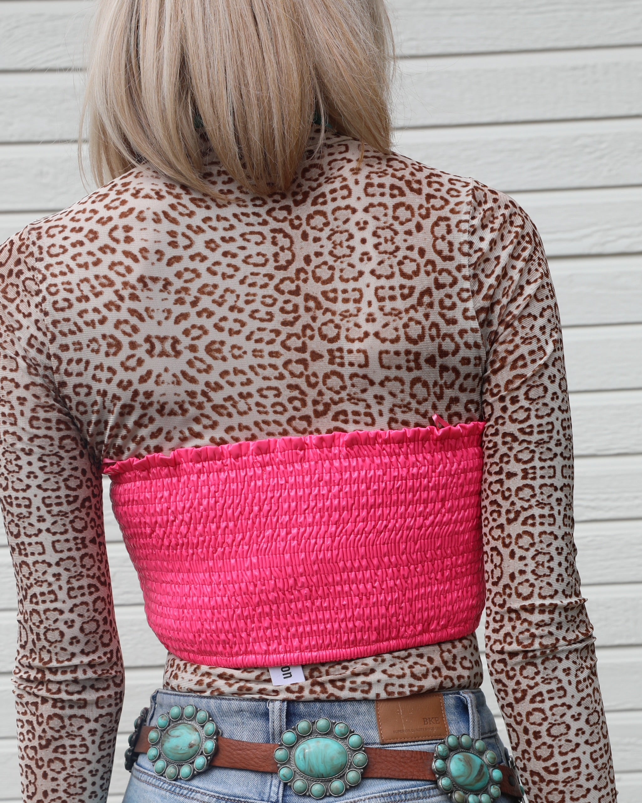 Neon Pink Bow Leather Top