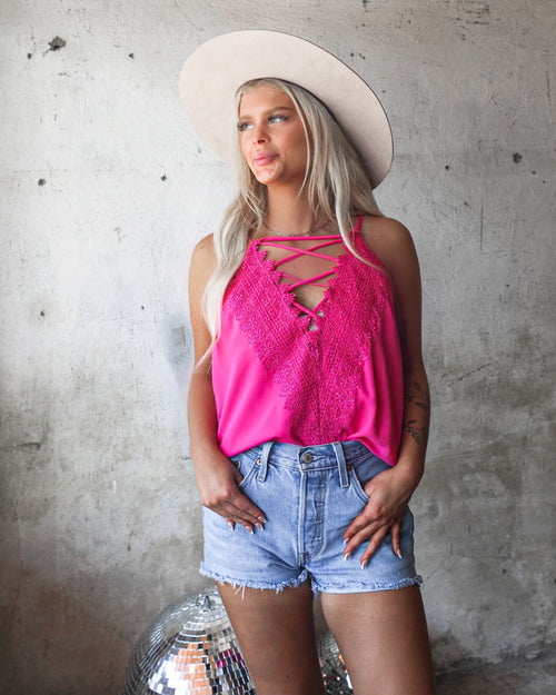 Celesta Candy Pink Criss Cross Tank - The Lace Cactus
