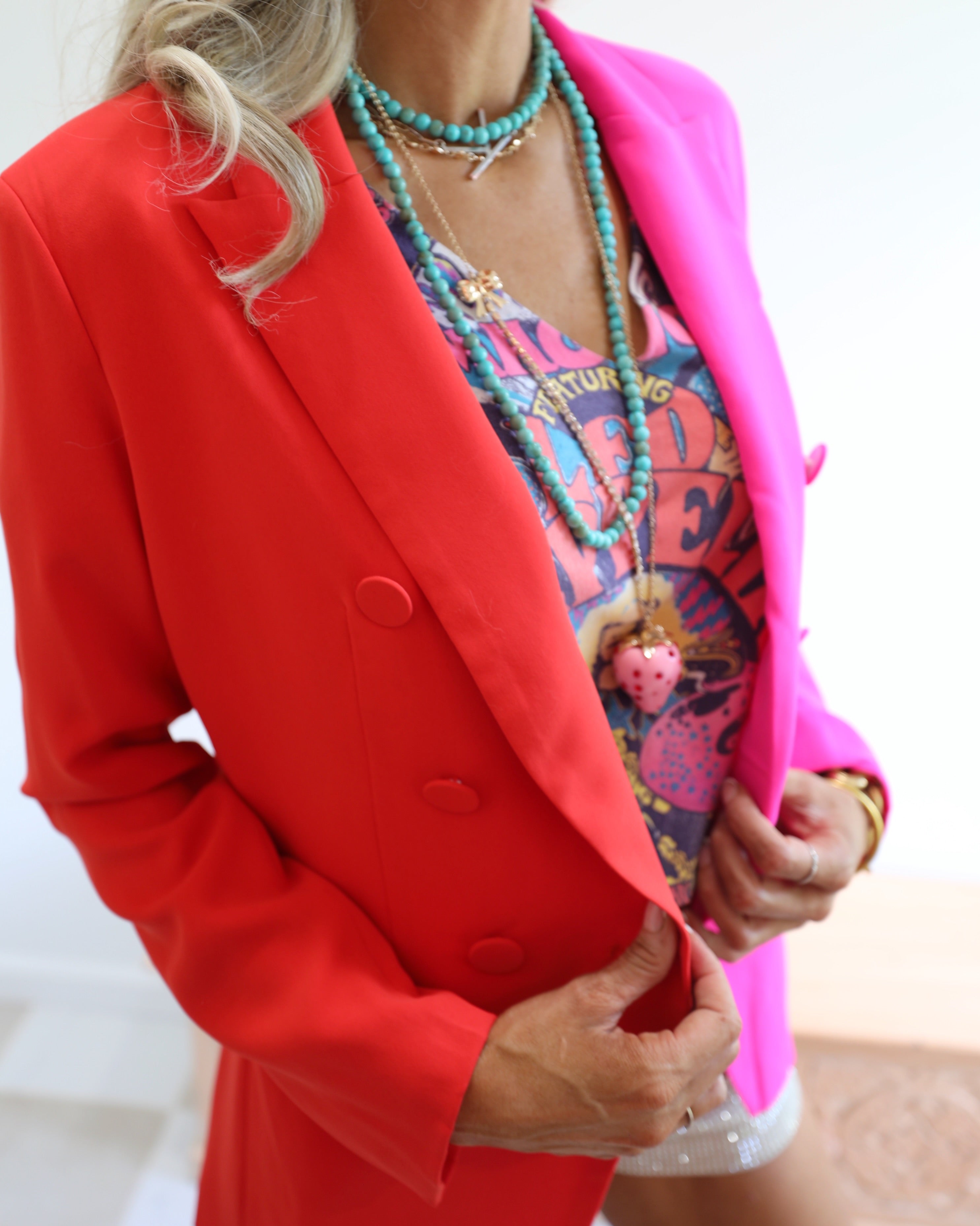 Ultra Hot Pink & Red Colorblock Blazer