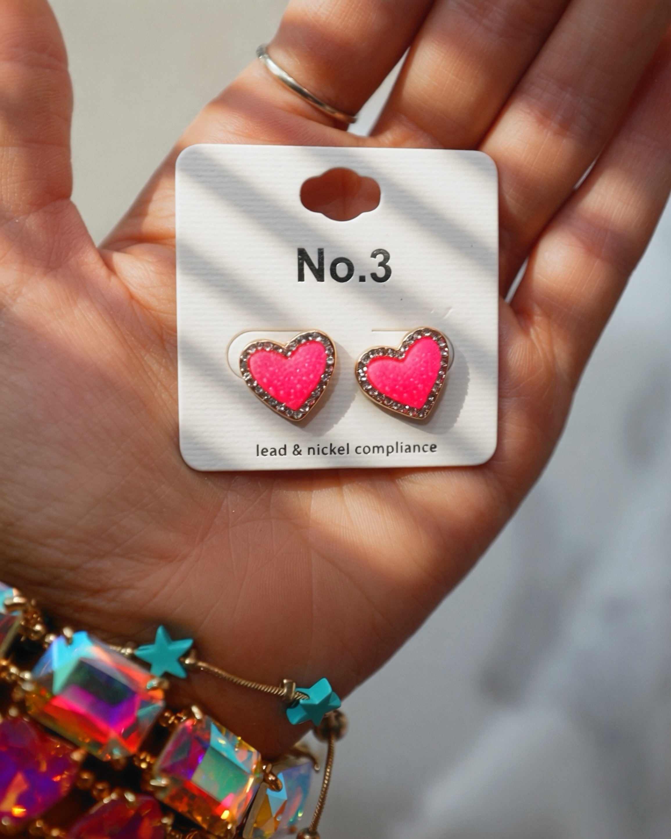 Neon Pink Heart Druzzy Earrings