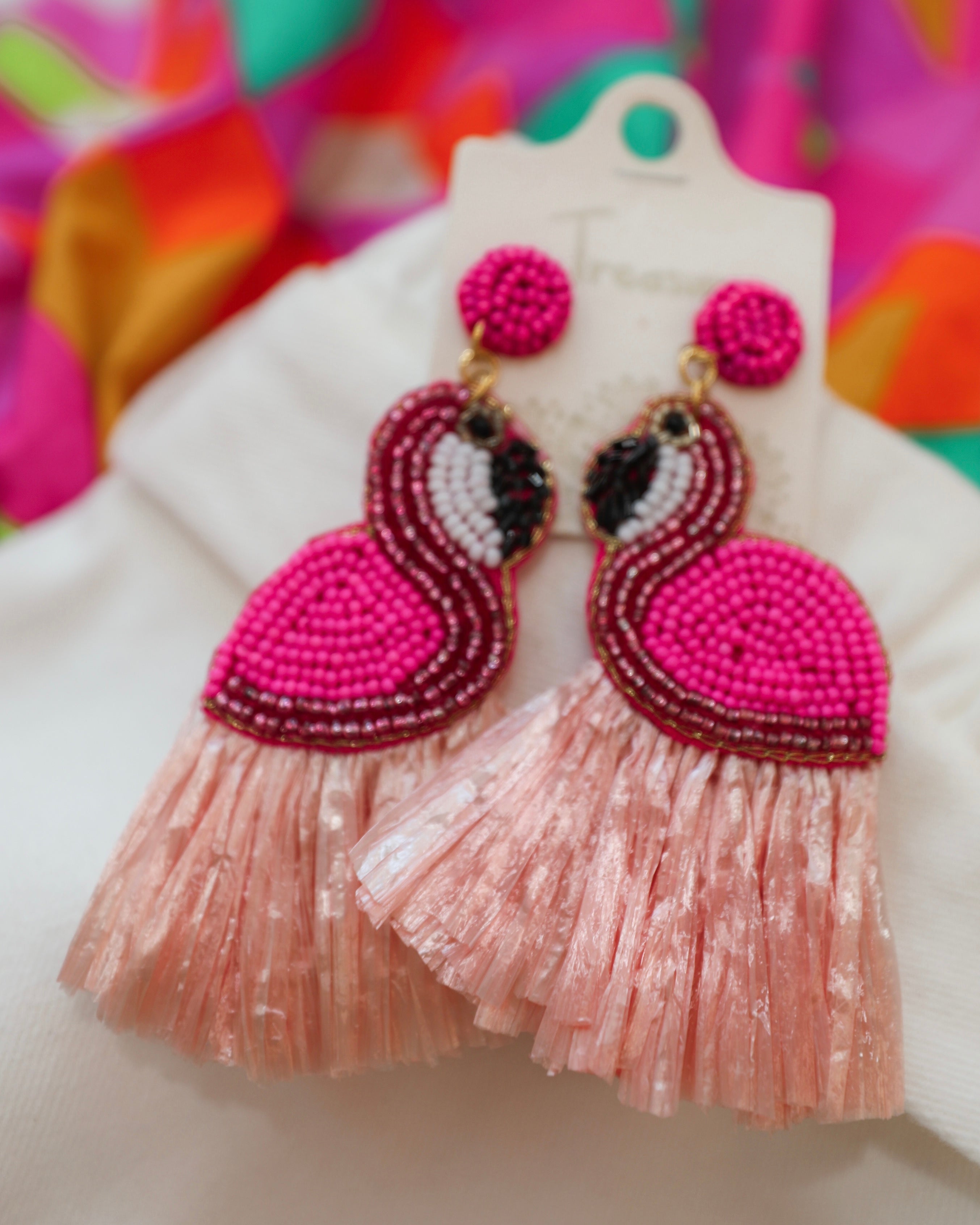 Strawberry Seed Bead Flamingo Earrings