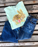 “KC” Mint Leopard Bunny Easter Graphic Tee Size: XL - The Lace Cactus