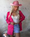 Halle Hot Pink Scrunch Sleeve Blazer - The Lace Cactus