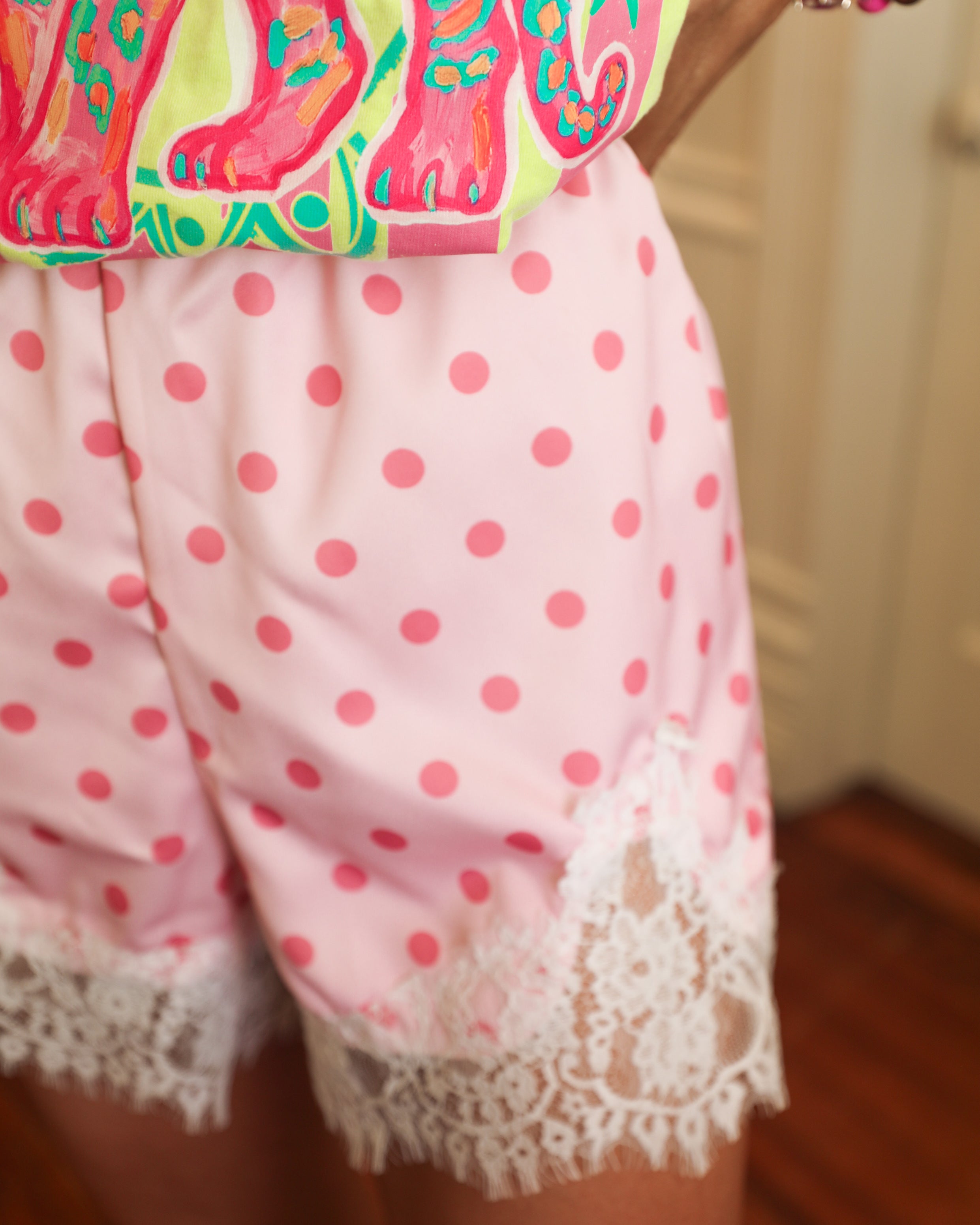 Pink Polka Lace Silk Shorts