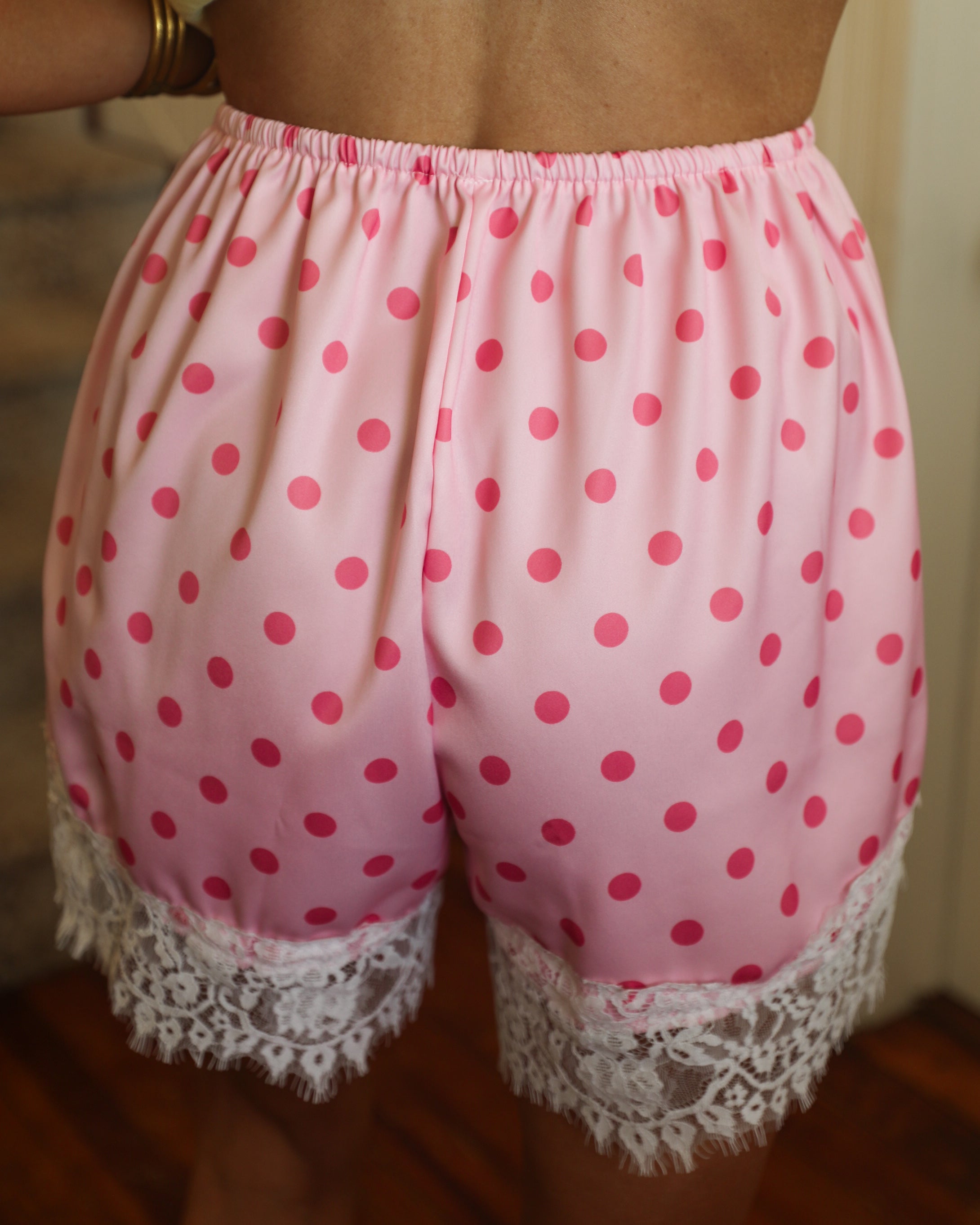 Pink Polka Lace Silk Shorts