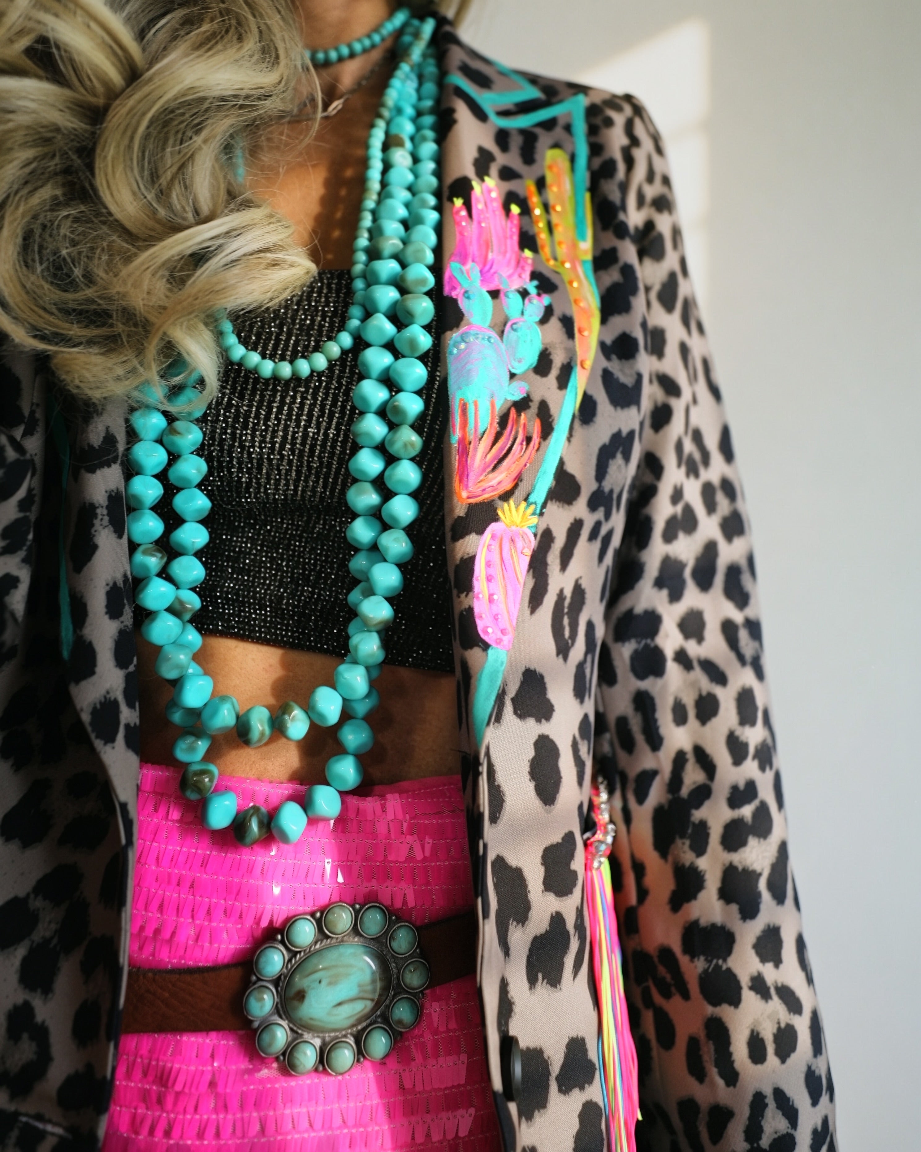 HANDPAINTED LEOPARD NEON CACTUS BLAZER