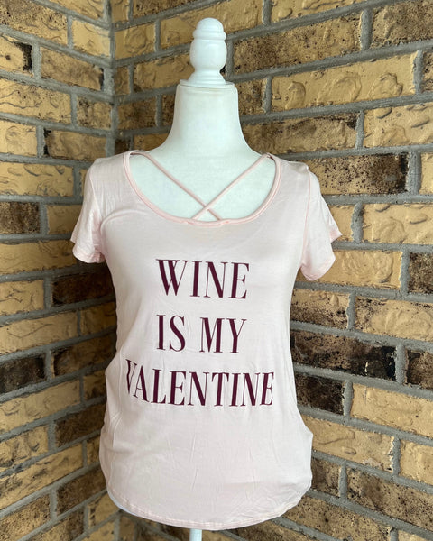 "KC" Wine Is My Valentine Tee-SMALL - The Lace Cactus